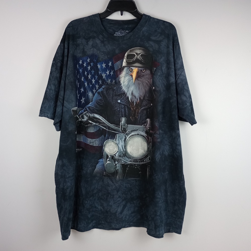 The‎ Mountain Mens Biker Eagle American Flag Tie Dye Graphic T-Shirt 3XL Black